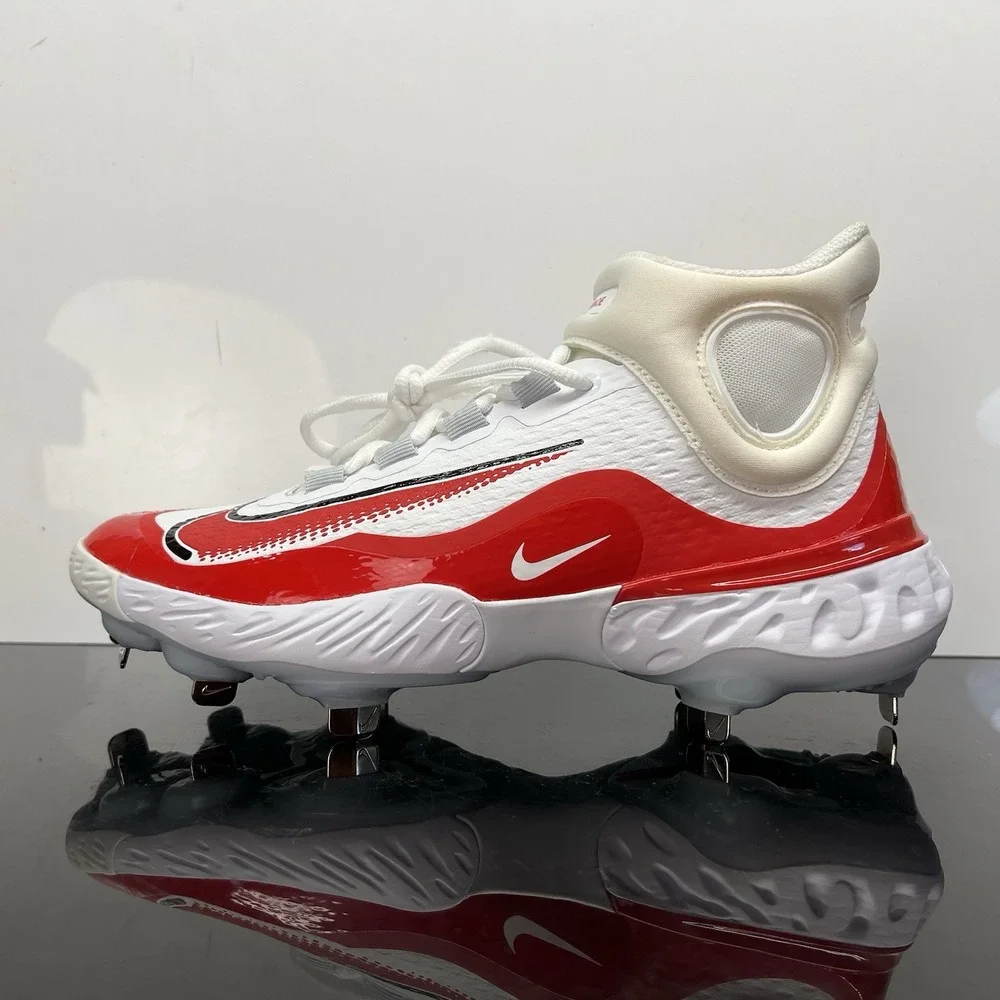 Nike Alpha Huarache Elite 4 Mid FD2744-105 White Red Baseball Cleats Mens Size 7